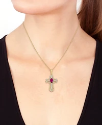 Effy Ruby (1/2 ct. t.w.) & Diamond (1/2 ct. t.w.) Openwork Cross 18" Pendant Necklace in 14k Gold