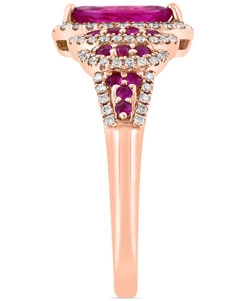 Effy Ruby (7/8 ct. t.w.) & Diamond (7/8 ct. t.w.) Marquise Halo Statement Ring in 14k Rose Gold