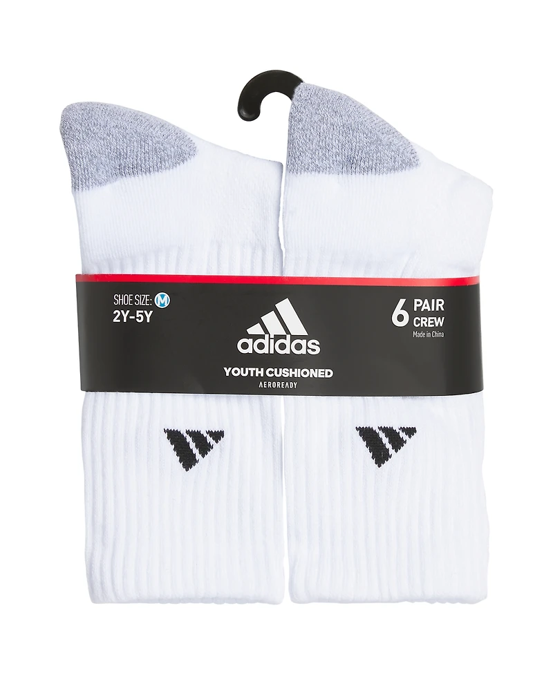 adidas Boys Youth Athletic Cushioned Crew Socks, Pack of 6