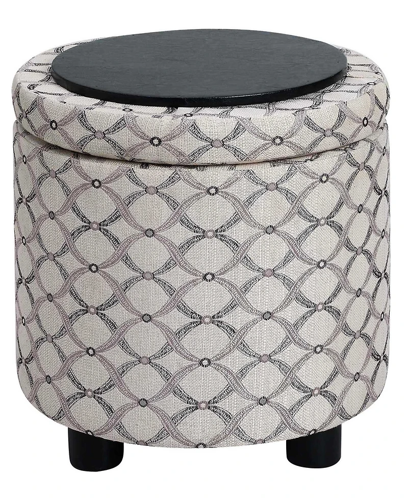 Convenience Concepts 15.75" Polyester Round Storage Ottoman with Tray Lid
