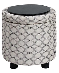 Convenience Concepts 15.75" Polyester Round Storage Ottoman with Tray Lid