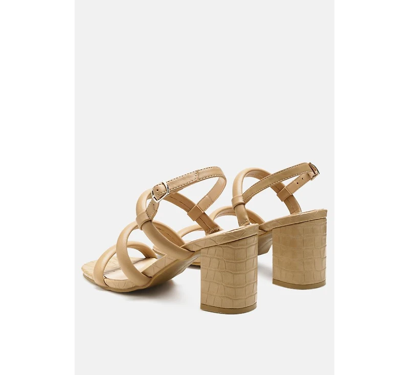 Slater Croc Skin Faux Leather Block Heel Sandals