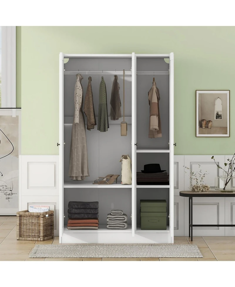3-Door Shutter Wardrobe with shelves, White