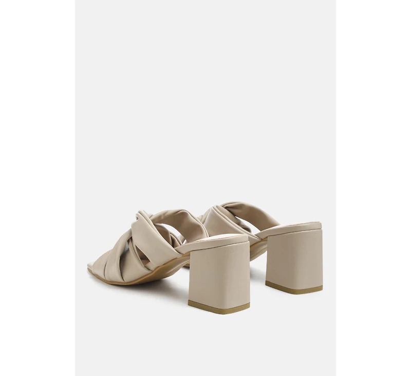 knope cross straps block heel sandals
