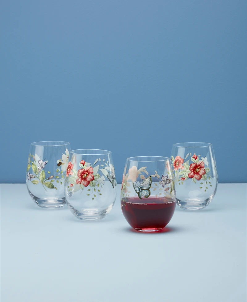 Lenox Butterfly Meadow Stemless Wine Glasses, Set of 4