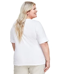 Style & Co Plus Boat-Neck Elbow Sleeve Cotton Top, Exclusively at Macy's