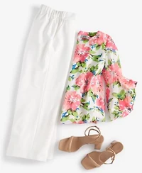 Kasper Womens Floral Print Blouse Ankle Pants