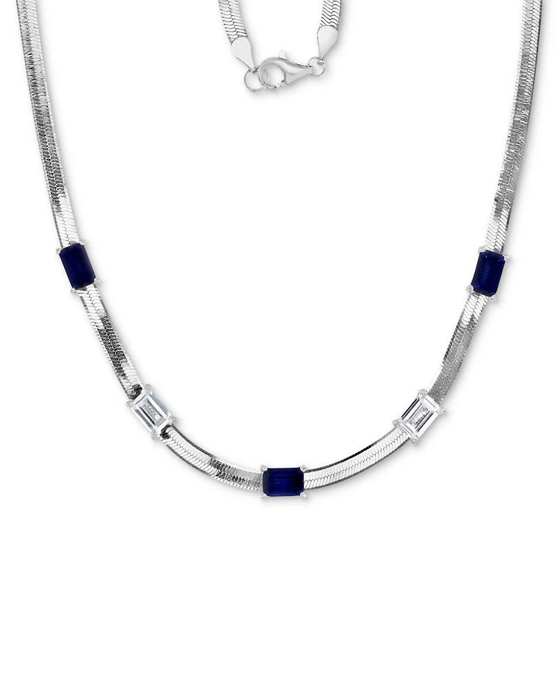 Lab-Grown Emerald (1-3/4 ct. t.w.) & Lab-Grown White Sapphire (1-3/8 ct. t.w.) Herringbone 18" Collar Necklace in Sterling Silver (Also in Lab-Grown B
