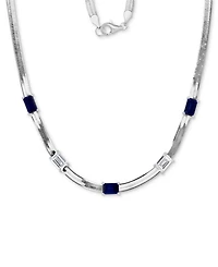 Lab-Grown Emerald (1-3/4 ct. t.w.) & Lab-Grown White Sapphire (1-3/8 ct. t.w.) Herringbone 18" Collar Necklace in Sterling Silver (Also in Lab-Grown B