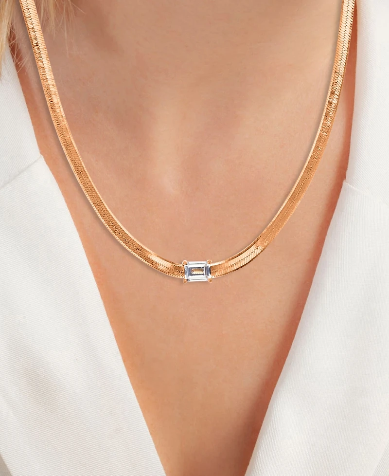 Lab-Grown White Sapphire Solitaire 18" Collar Necklace (3/4 ct. t.w.) in 14k Rose Gold-Plated Sterling Silver