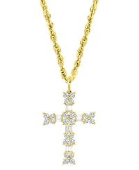 Cubic Zirconia Round & Baguette Cross 18" Pendant Necklace in 10k Gold