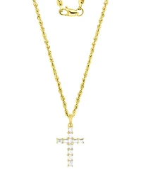 Cubic Zirconia Baguette Cross 18" Pendant Necklace in 10k Gold