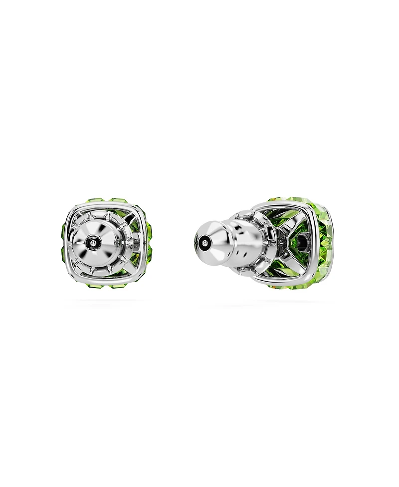 Swarovski Rhodium Plated Square Cut Color Birthstone Stud Earrings