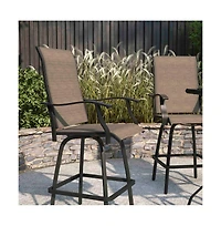 Merrick Lane Set Of 2 Brett High Back Bar Height Swivel Patio Stools With Powder Coated Metal Frames And Textilene Upholstery