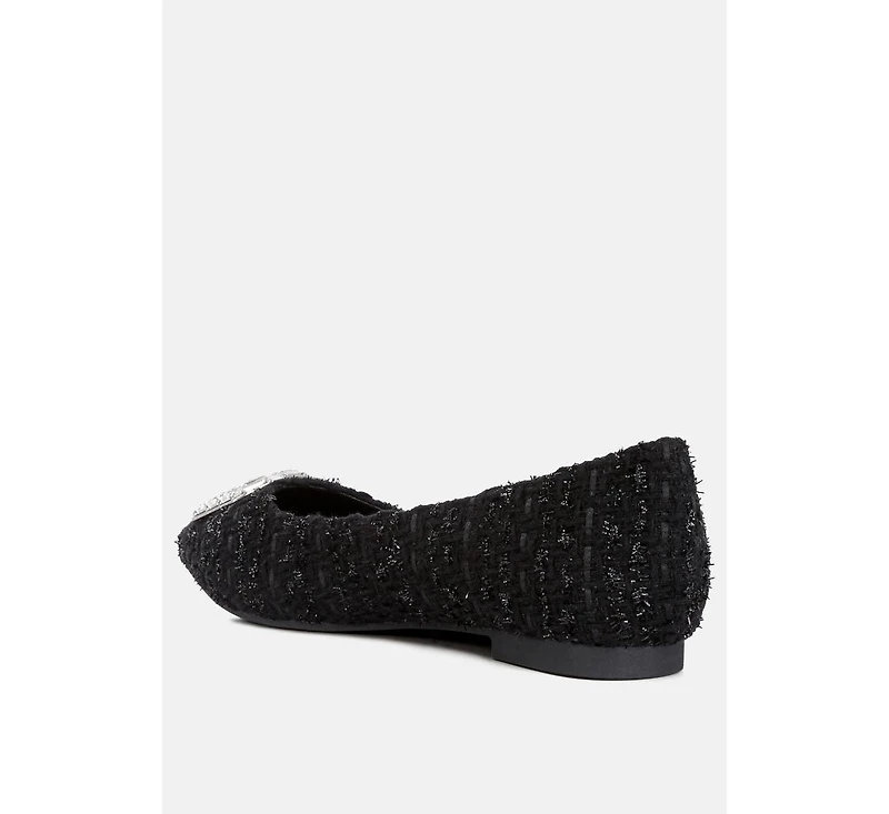 Women's aria embellished jewel buckle tweed ballet flats