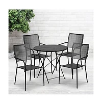 Commercial Grade 30" Round Metal Folding Patio Table Set W/ Square Back Chairs