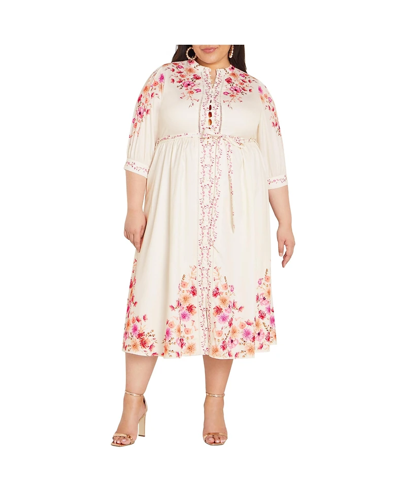 City Chic Plus Annabelle Button Down Floral Midi Dress