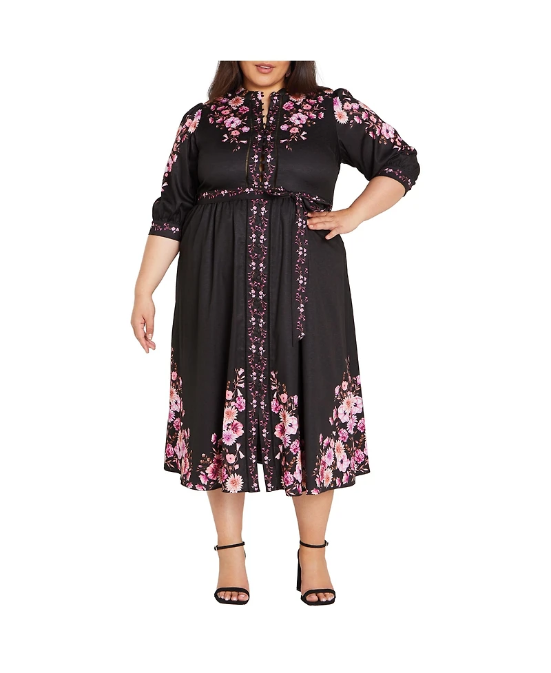 City Chic Plus Annabelle Button Down Floral Midi Dress