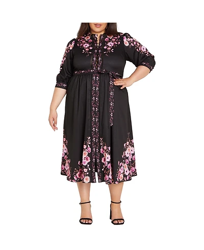 City Chic Plus Annabelle Button Down Floral Midi Dress