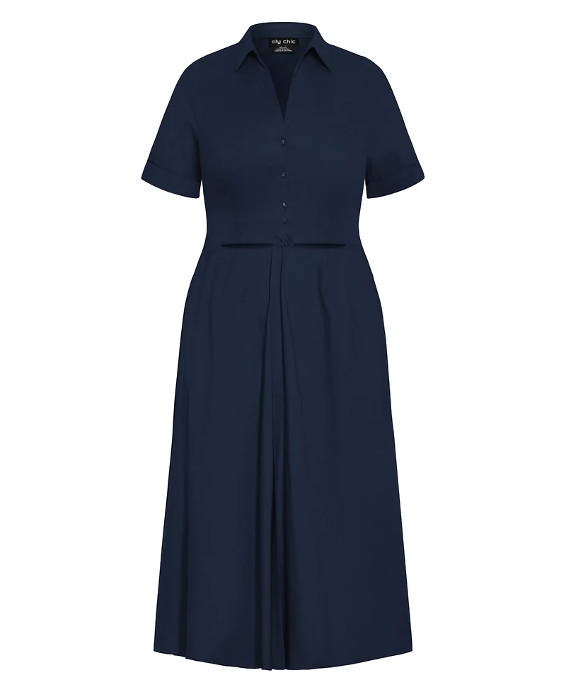 City Chic Plus Malia Collar Cut Out Shirt Dress
