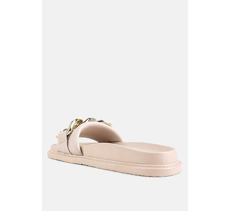 Onyx Metal Chain Slider Flats