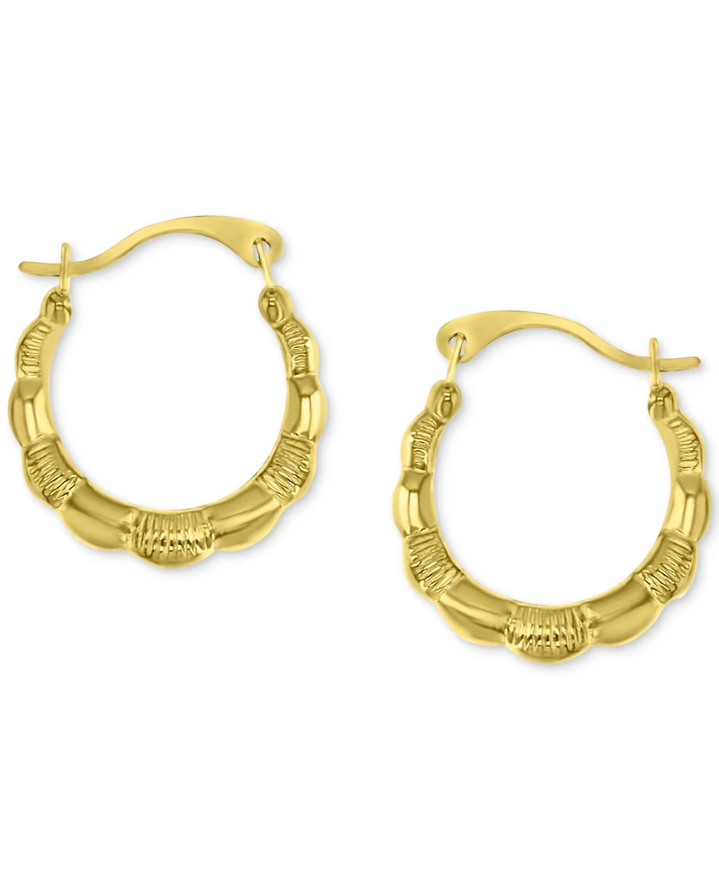 Crystal Pave Scallop Edge Small Hoop Earrings in 10k Gold, 0.59"