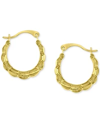 Crystal Pave Scallop Edge Small Hoop Earrings in 10k Gold, 0.59"
