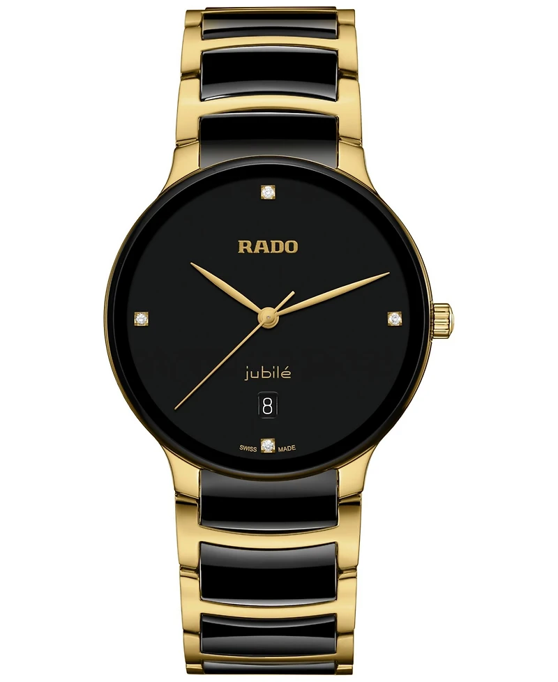 Rado Unisex Swiss Centrix Diamond (1/ ct. t.w.) Black Ceramic & Gold Pvd Bracelet Watch 40mm