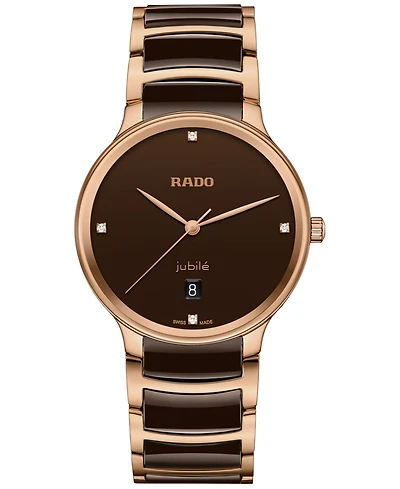 Rado Unisex Swiss Centrix Diamond (1/ ct. t.w.) Brown Ceramic & Rose Gold Pvd Bracelet Watch 40mm