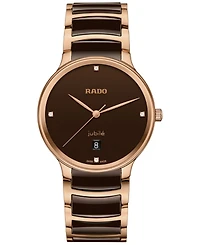 Rado Unisex Swiss Centrix Diamond (1/ ct. t.w.) Brown Ceramic & Rose Gold Pvd Bracelet Watch 40mm
