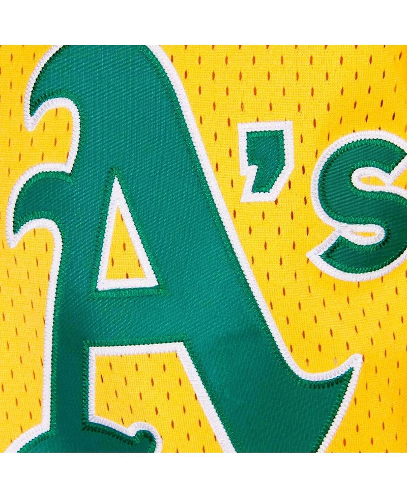Men's Mitchell & Ness Rickey Henderson Yellow Oakland Athletics Cooperstown Mesh Batting Practice Jersey