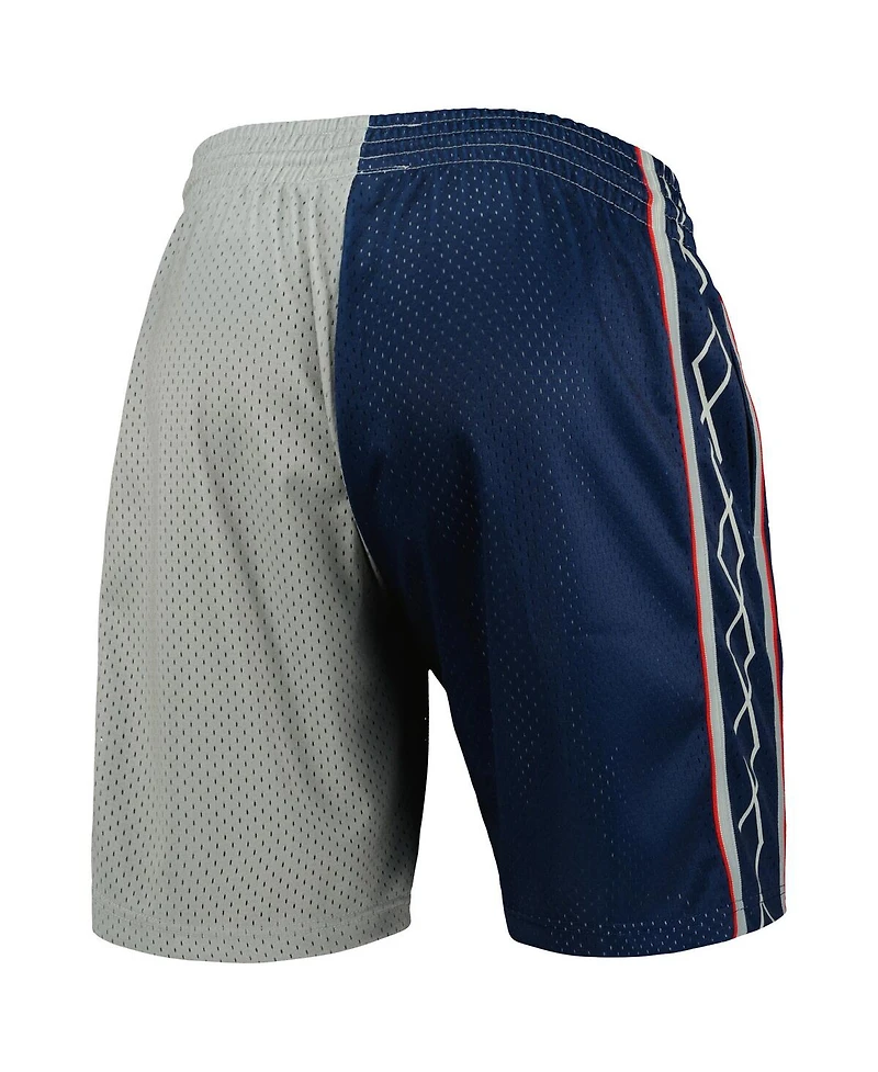 Men's Mitchell & Ness Navy, Silver Distressed New Jersey Nets Hardwood Classics 2006 Split Swingman Shorts