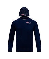 Men's Pro Standard Navy New England Patriots Crewneck Pullover Sweater and Cuffed Knit Hat Box Gift Set