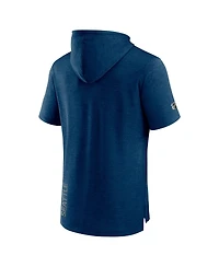 Men's Fanatics Heather Deep Sea Blue Seattle Kraken Authentic Pro Short Sleeve Pullover Hoodie