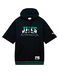 Men's Mitchell & Ness Black New York Jets Pre-Game Short Sleeve Pullover Hoodie