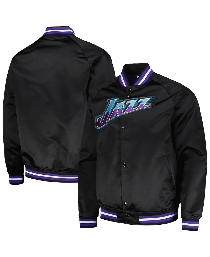 Men's Mitchell & Ness Utah Jazz Hardwood Classics Throwback Wordmark Raglan Full-Snap Jacket