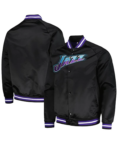 Men's Mitchell & Ness Utah Jazz Hardwood Classics Throwback Wordmark Raglan Full-Snap Jacket