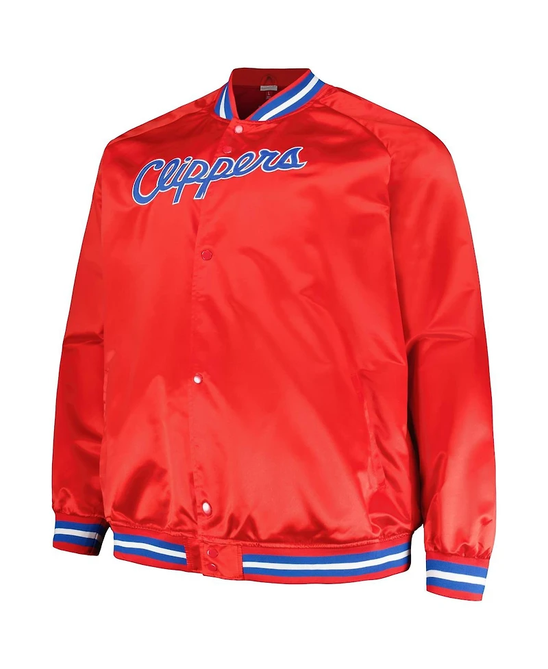 Men's Mitchell & Ness Red La Clippers Hardwood Classics Throwback Wordmark Raglan Full-Snap Jacket