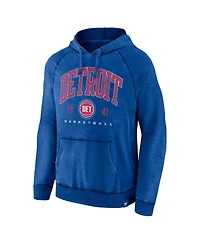Men's Fanatics Heather Blue Distressed Detroit Pistons Foul Trouble Snow Wash Raglan Pullover Hoodie
