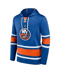 Men's Fanatics Mathew Barzal Royal New York Islanders Name and Number Lace-Up Pullover Hoodie