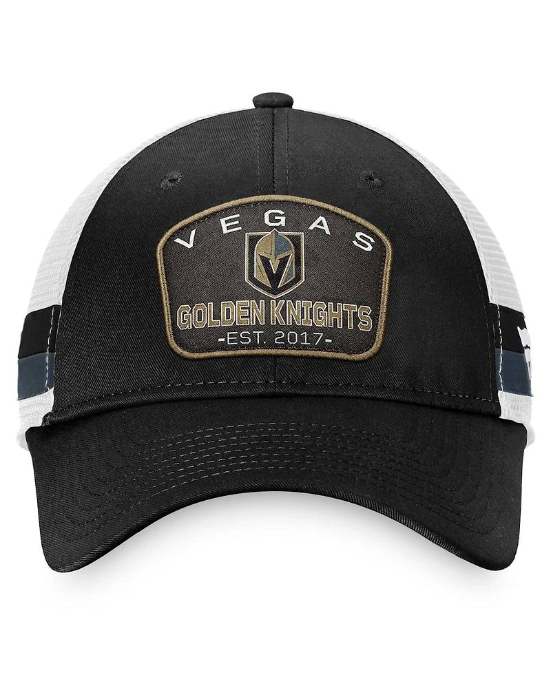 Men's Fanatics Black, White Vegas Golden Knights Fundamental Striped Trucker Adjustable Hat