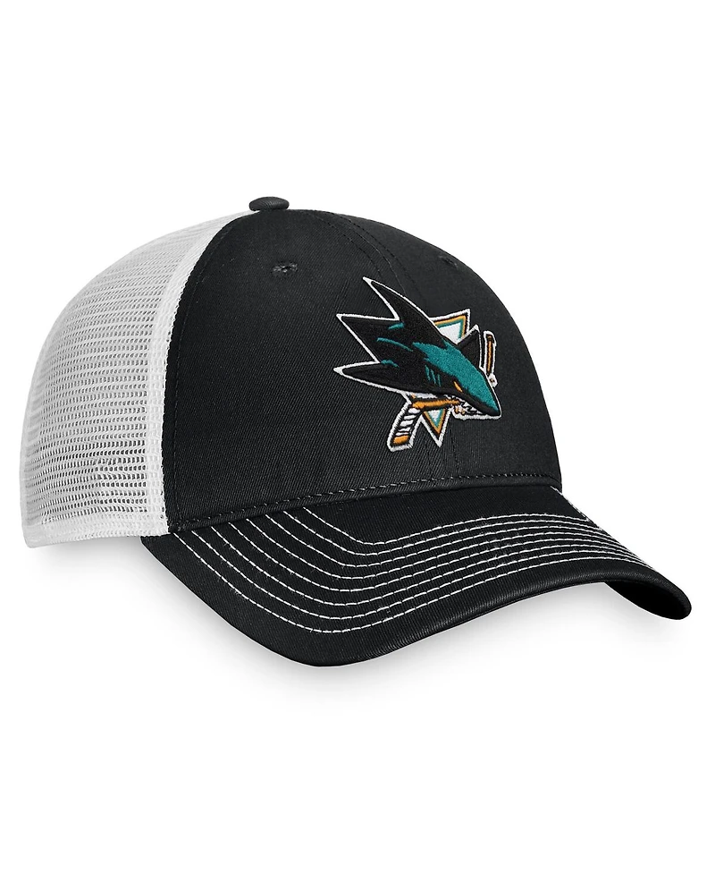 Men's Fanatics Black, White San Jose Sharks Slouch Core Primary Trucker Snapback Hat