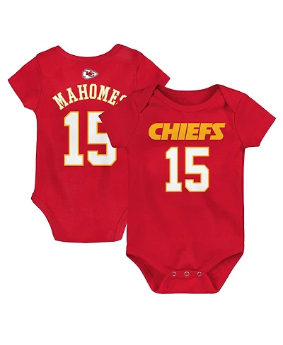 Baby Boys and Girls Patrick Mahomes Red Kansas City Chiefs Mainliner Player Name and Number Bodysuit