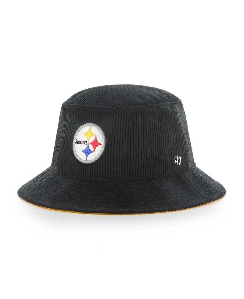Men's '47 Brand Black Pittsburgh Steelers Thick Cord Bucket Hat