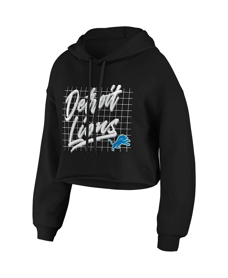 Women's Wear by Erin Andrews Black Detroit Lions Domestic Cropped Pullover Hoodie