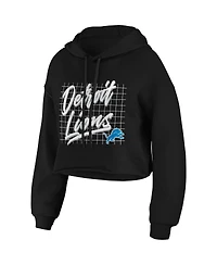 Women's Wear by Erin Andrews Black Detroit Lions Domestic Cropped Pullover Hoodie
