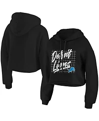 Women's Wear by Erin Andrews Black Detroit Lions Domestic Cropped Pullover Hoodie