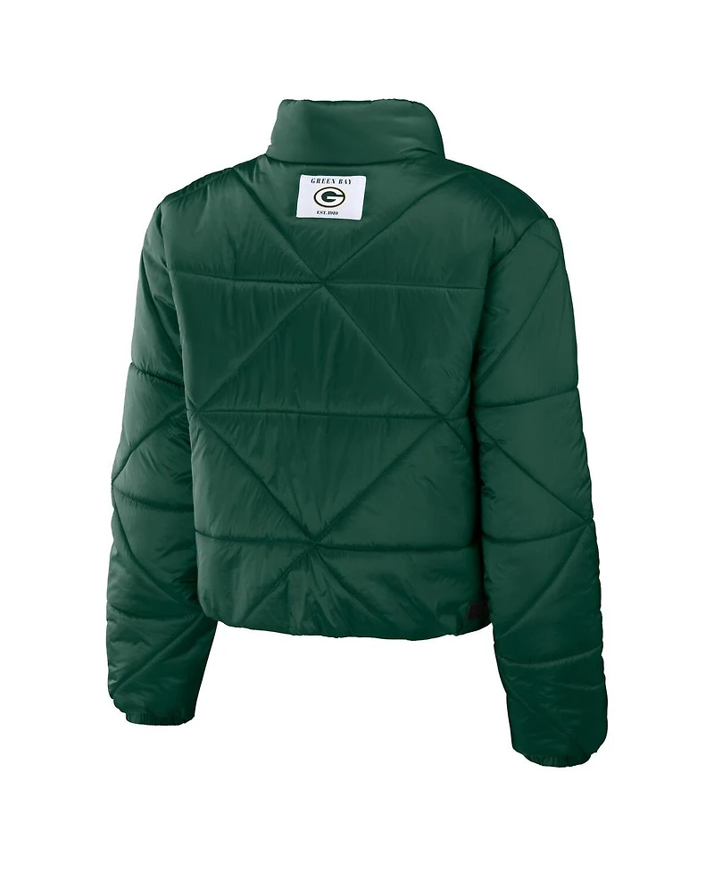 Women's Wear by Erin Andrews Green Bay Packers Cropped Puffer Full-Zip Jacket