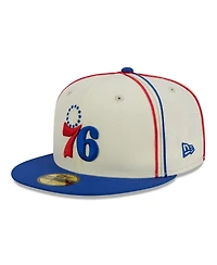 Men's New Era Cream, Royal Philadelphia 76ers Piping 2-Tone 59FIFTY Fitted Hat