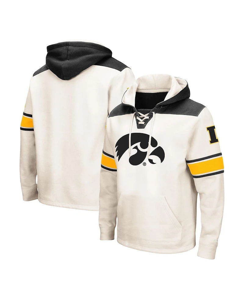 Men's Colosseum Cream Iowa Hawkeyes Big and Tall Hockey Lace-Up Pullover Hoodie